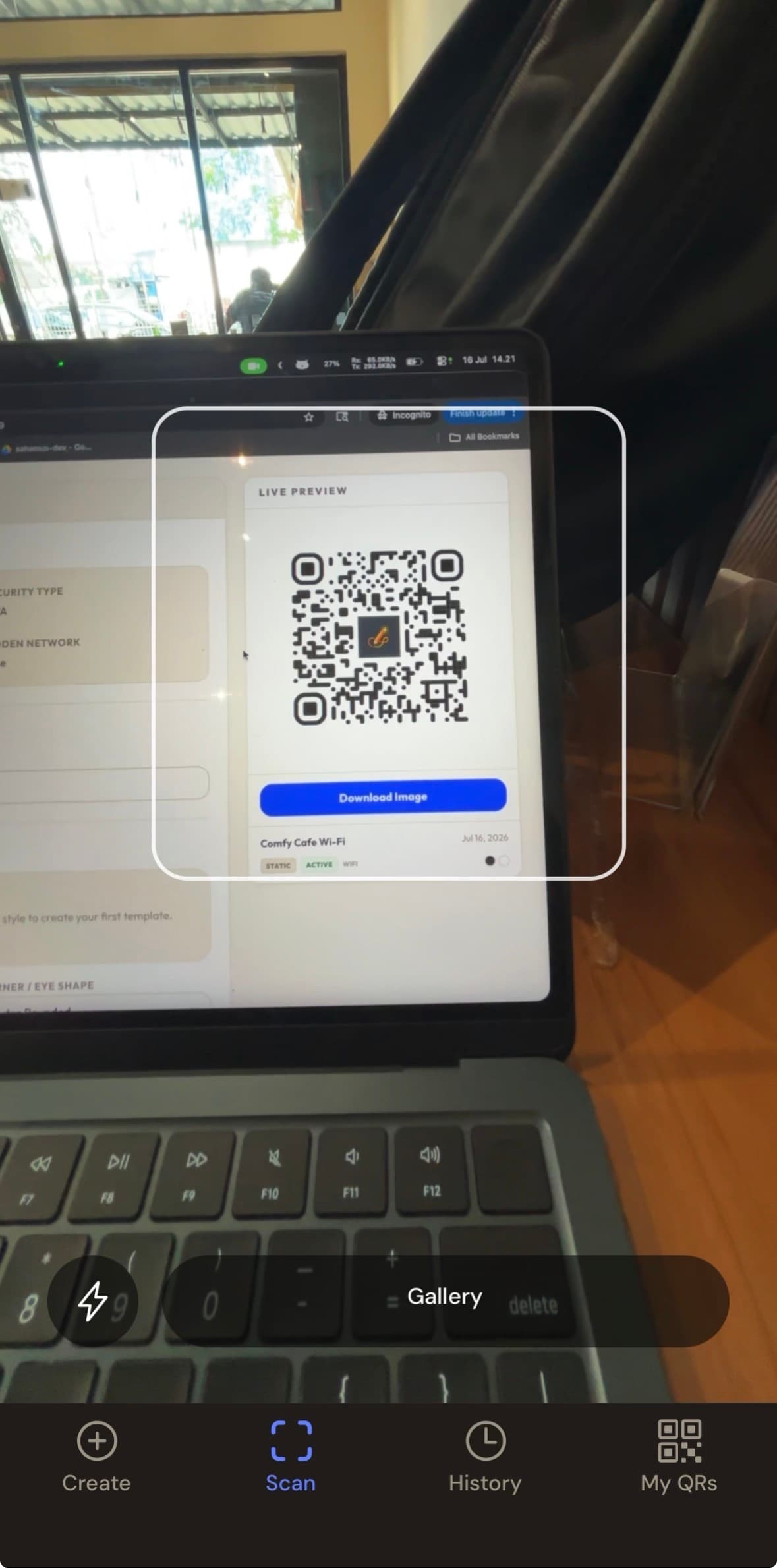 Build QR app scanning a QR code with the camera